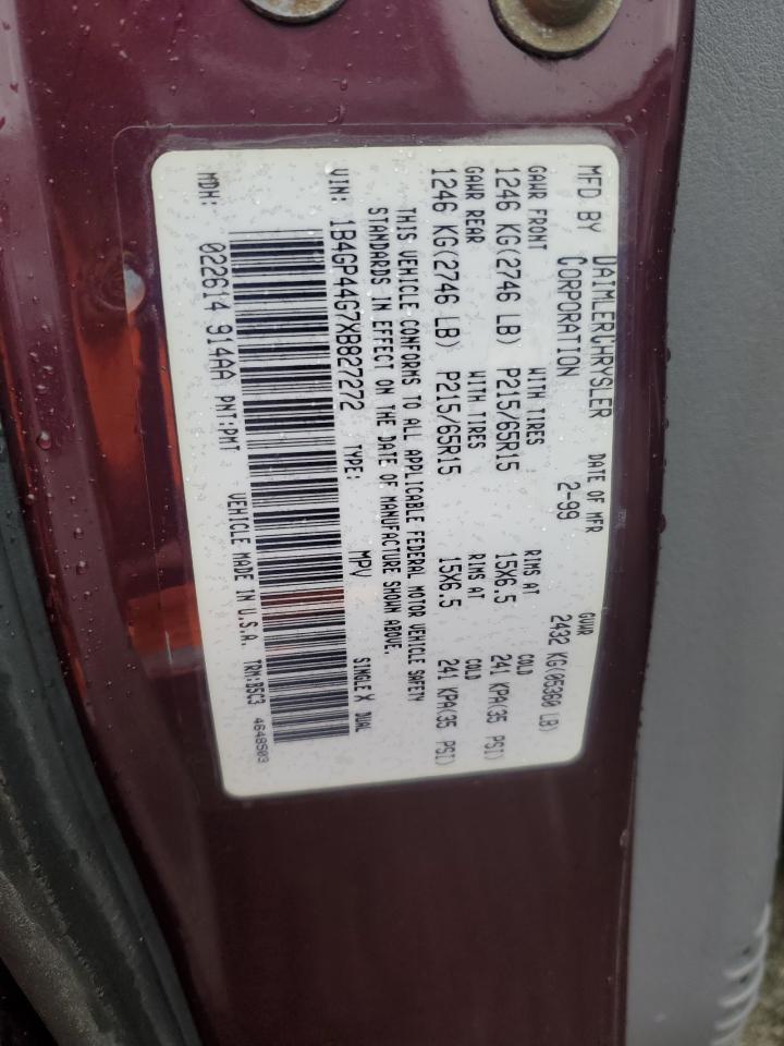 1999 Dodge Grand Caravan Se VIN: 1B4GP44G7XB827272 Lot: 90220115