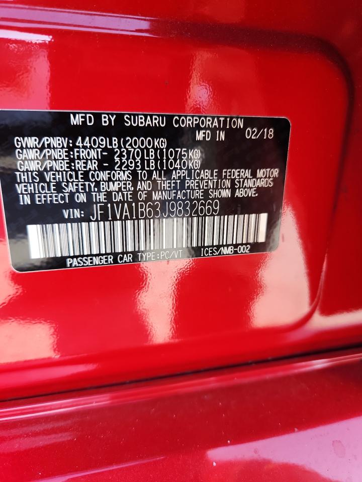 2018 Subaru Wrx VIN: JF1VA1B63J9832669 Lot: 85572695