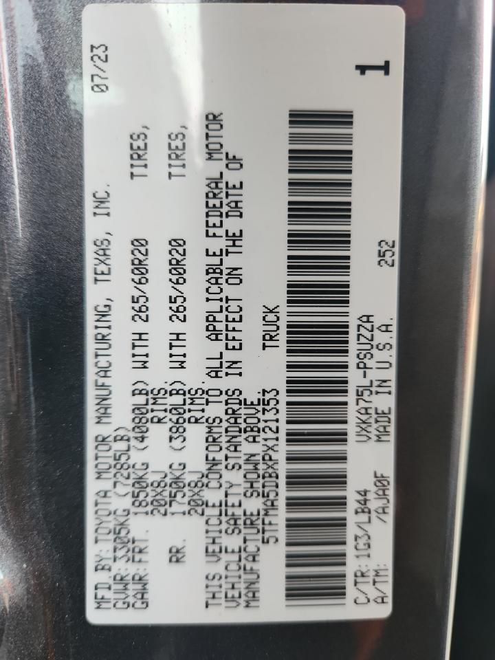 2023 Toyota Tundra Crewmax Platinum VIN: 5TFMA5DBXPX121353 Lot: 89740075