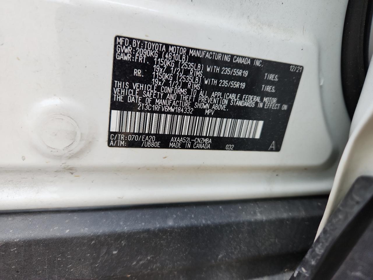 2021 Toyota Rav4 Xle Premium VIN: 2T3C1RFV6MW184332 Lot: 89652815