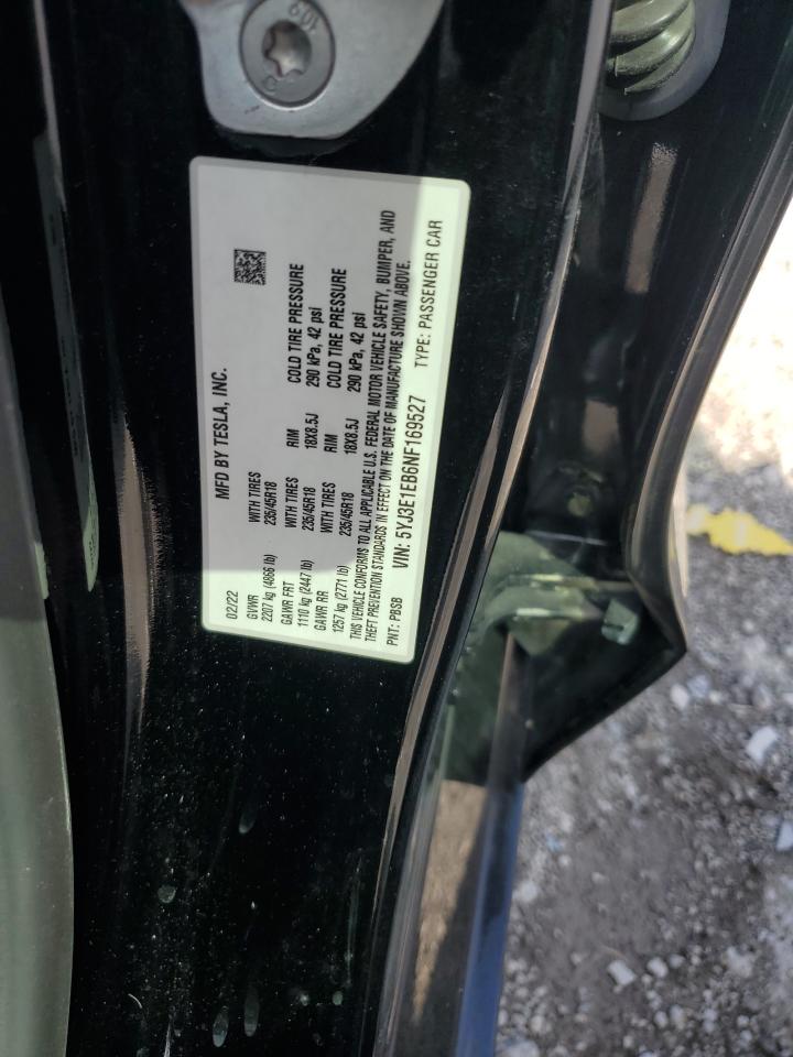 2022 Tesla Model 3 VIN: 5YJ3E1EB6NF169527 Lot: 85312445