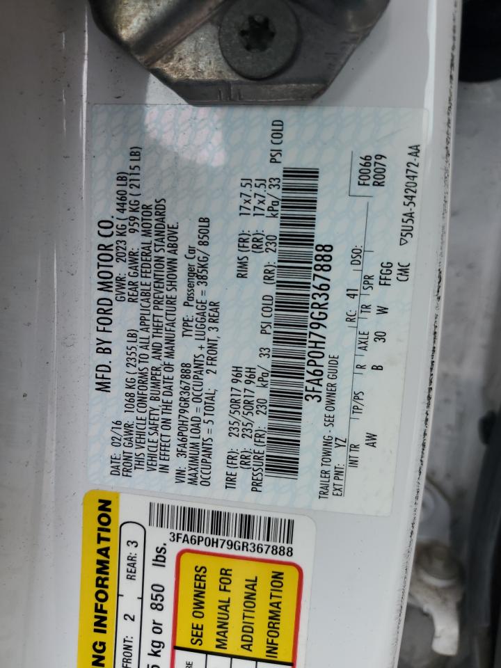 2016 Ford Fusion Se VIN: 3FA6P0H79GR367888 Lot: 85361545