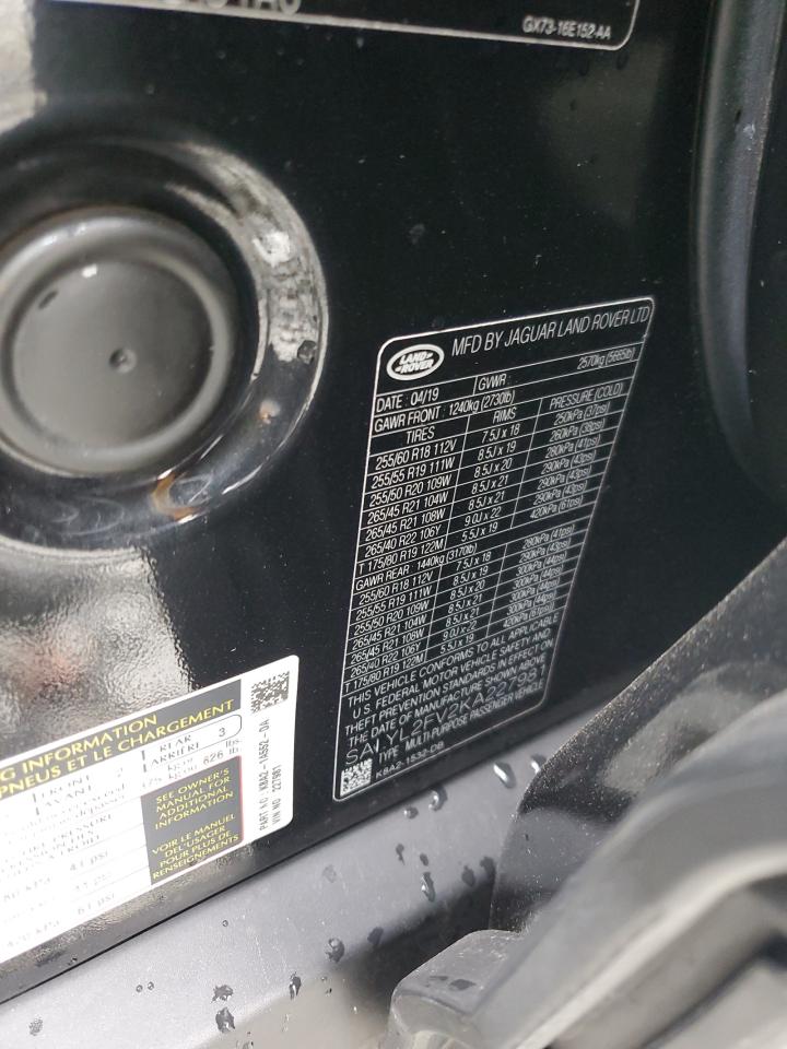 2019 Land Rover Range Rover Velar R-Dynamic Se VIN: SALYL2FV2KA227981 Lot: 85744555