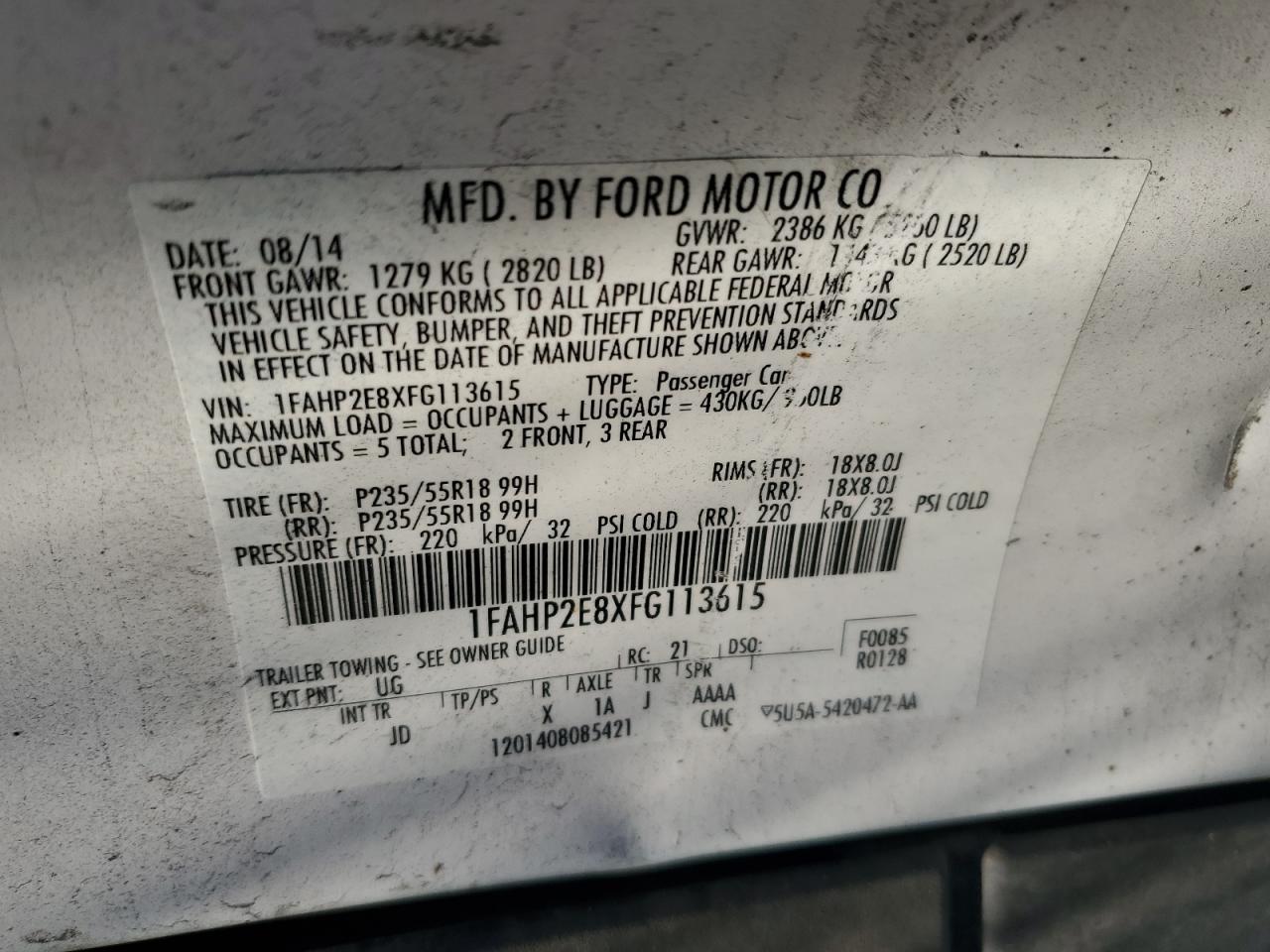 2015 Ford Taurus Sel VIN: 1FAHP2E8XFG113615 Lot: 90836285