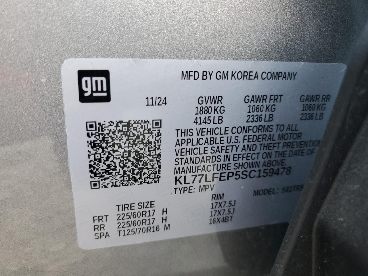 2025 Chevrolet Trax Ls VIN: KL77LFEP5SC159478 Lot: 82684315