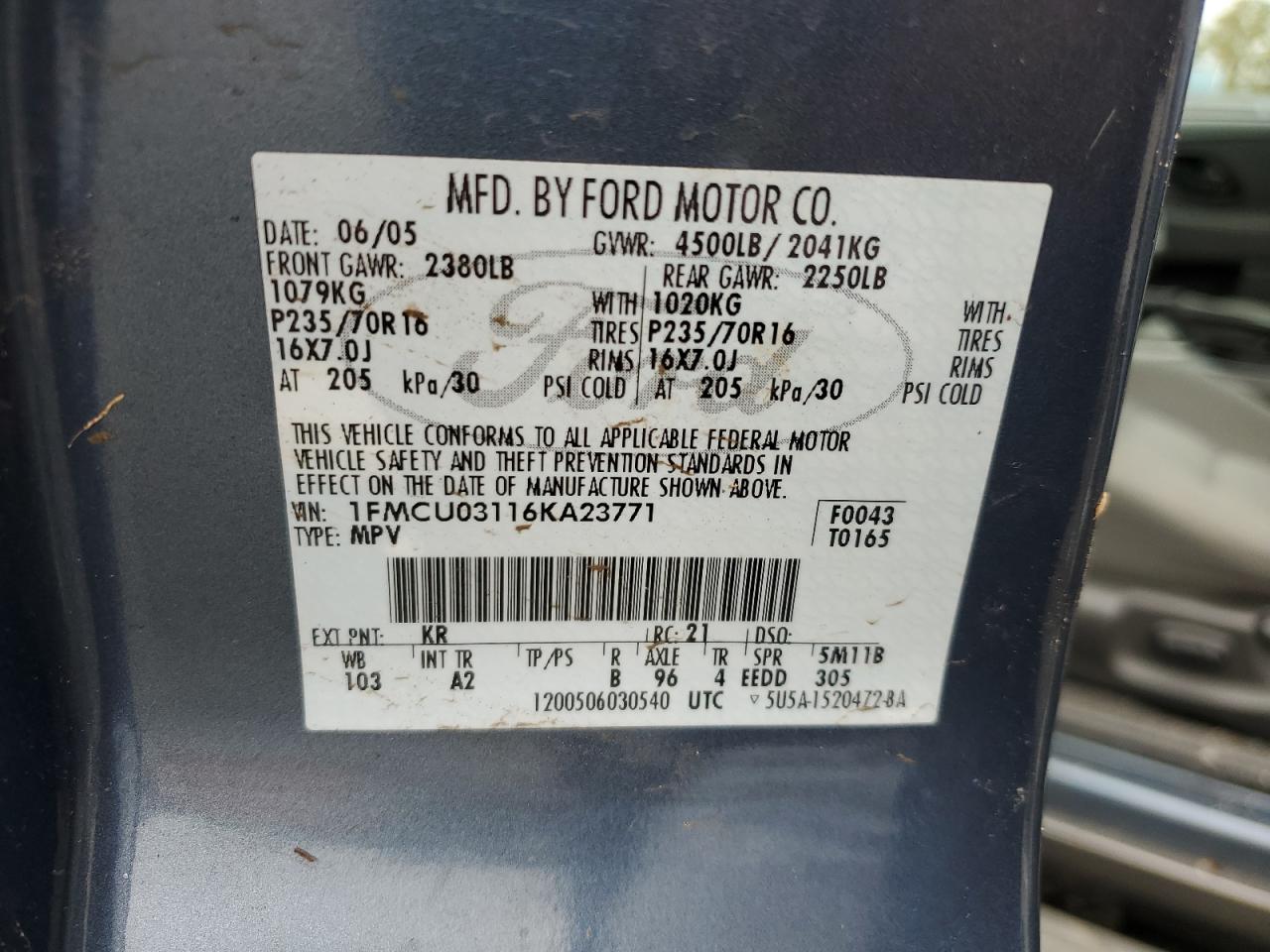 2006 Ford Escape Xlt VIN: 1FMCU03116KA23771 Lot: 90456935