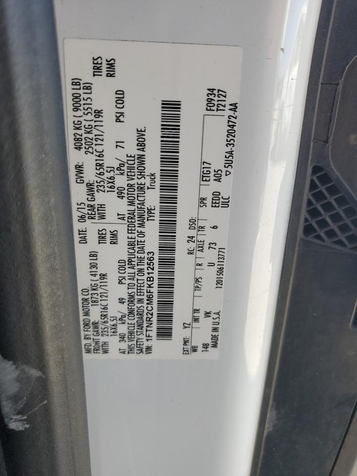 2015 Ford Transit Cargo Van T- VIN: 1FTNR2CM6FKB12563 Lot: 90295635