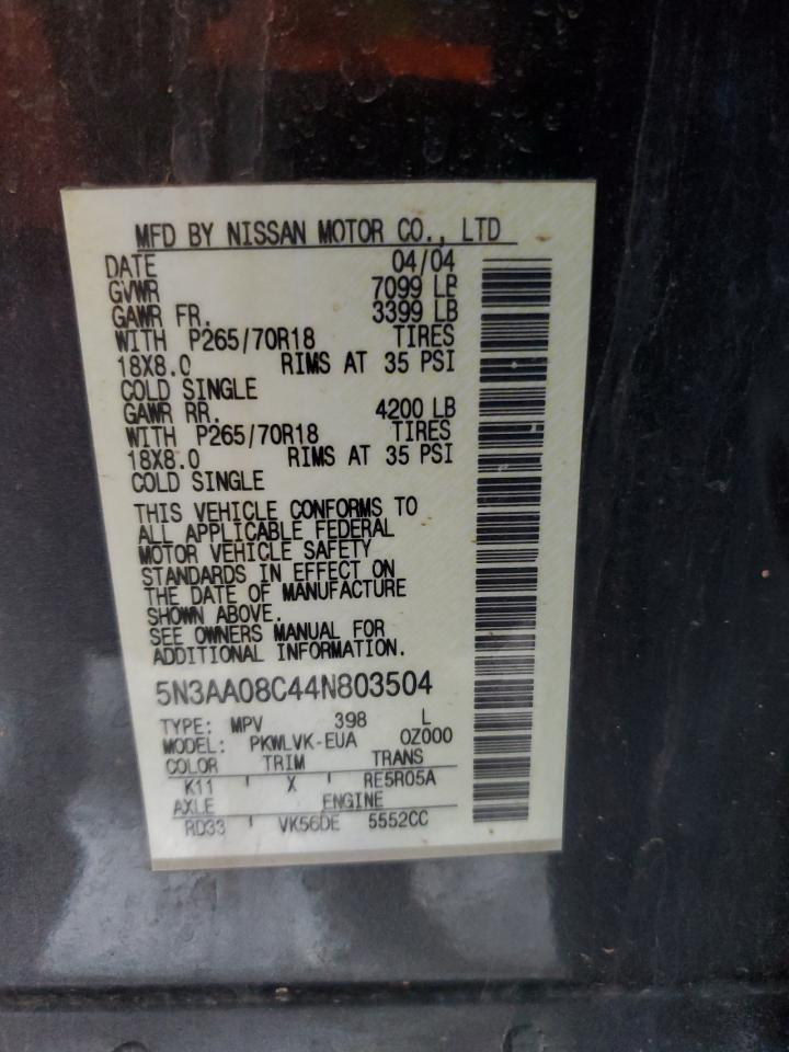 2004 Infiniti Qx56 VIN: 5N3AA08C44N803504 Lot: 82766715