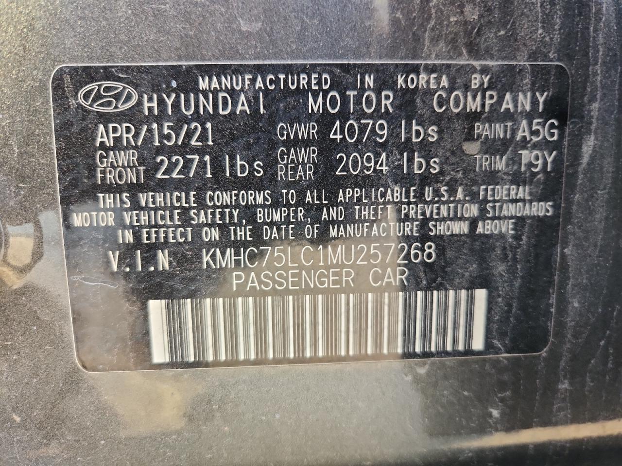 2021 Hyundai Ioniq Se VIN: KMHC75LC1MU257268 Lot: 81989055