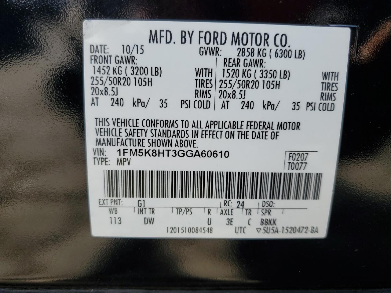 2016 Ford Explorer Platinum VIN: 1FM5K8HT3GGA60610 Lot: 84414515