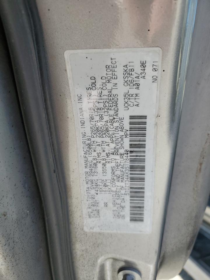 2003 Toyota Sequoia Sr5 VIN: 5TDZT34AX3S178440 Lot: 87008095