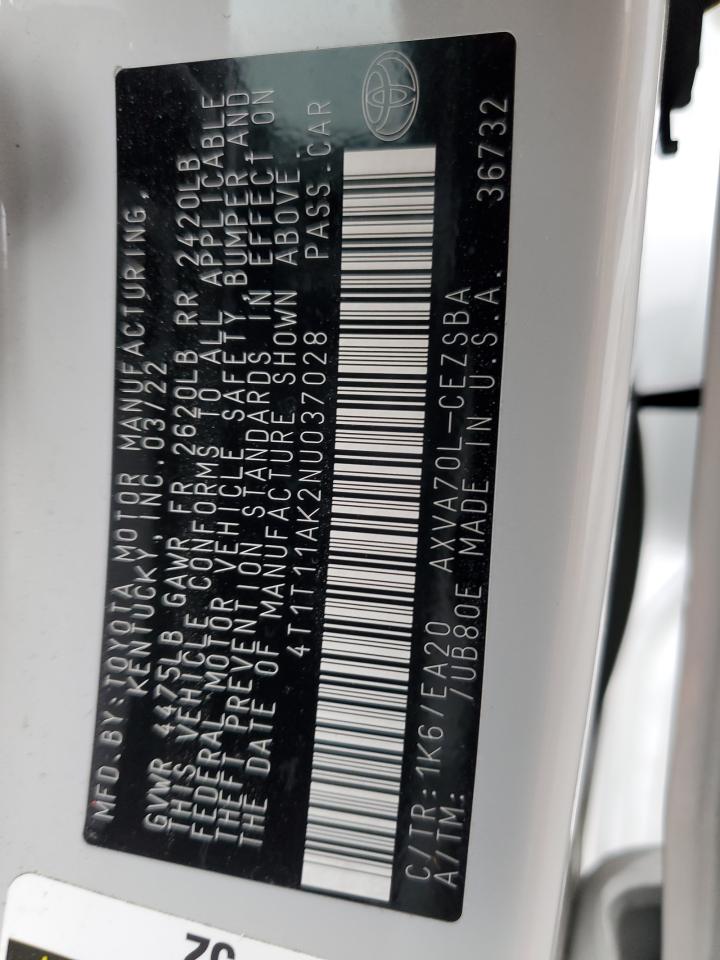 2022 Toyota Camry Se VIN: 4T1T11AK2NU037028 Lot: 84426955