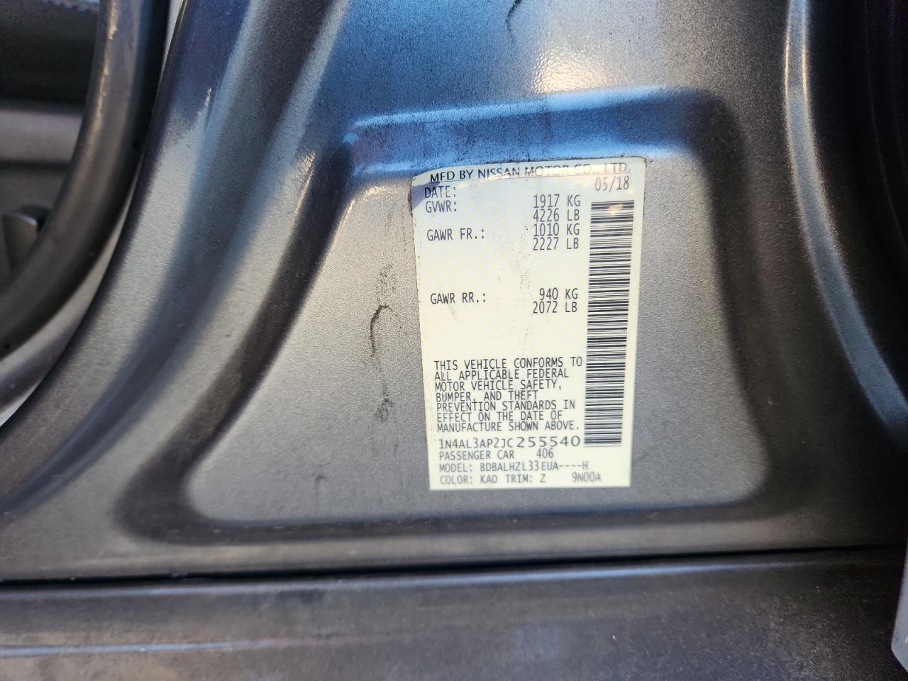 2018 Nissan Altima 2.5 VIN: 1N4AL3AP2JC255540 Lot: 86061455