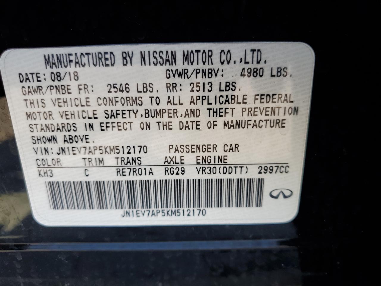 2019 Infiniti Q50 Luxe VIN: JN1EV7AP5KM512170 Lot: 85867045