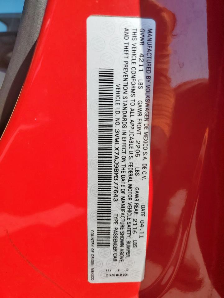 2011 Volkswagen Jetta Sel VIN: 3VWLX7AJ9BM377643 Lot: 85573705