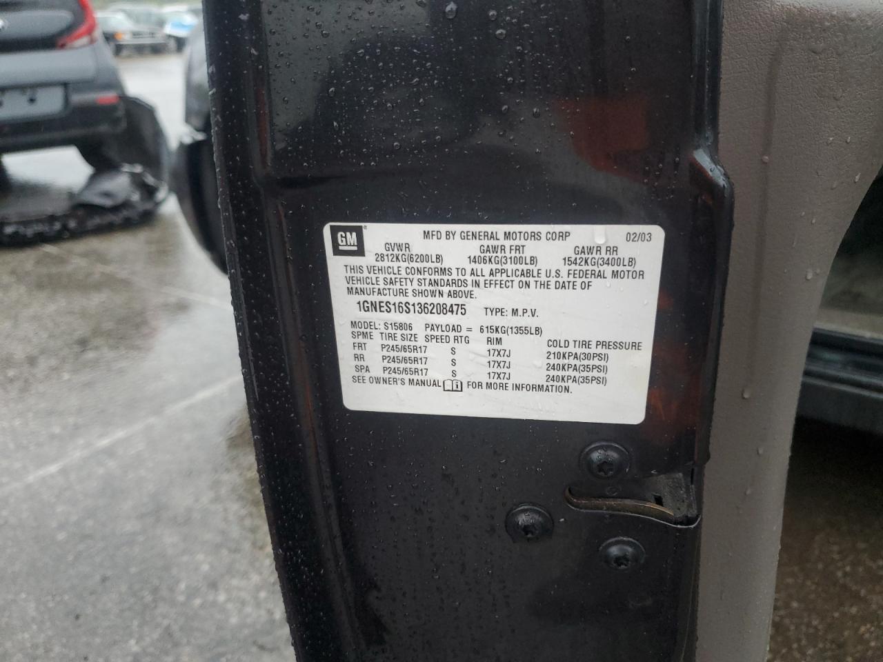 2003 Chevrolet Trailblazer Ext VIN: 1GNES16S136208475 Lot: 82263945