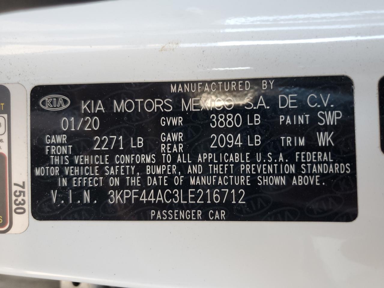 2020 Kia Forte Gt VIN: 3KPF44AC3LE216712 Lot: 90990215