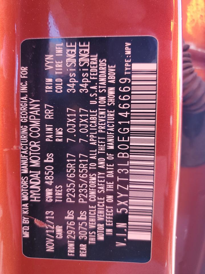 2014 Hyundai Santa Fe Sport VIN: 5XYZT3LB0EG146669 Lot: 86100175