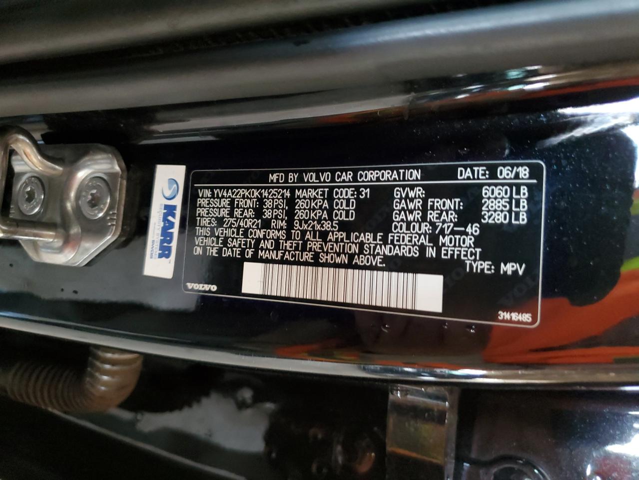 2019 Volvo Xc90 T6 Momentum VIN: YV4A22PK0K1425214 Lot: 84992175