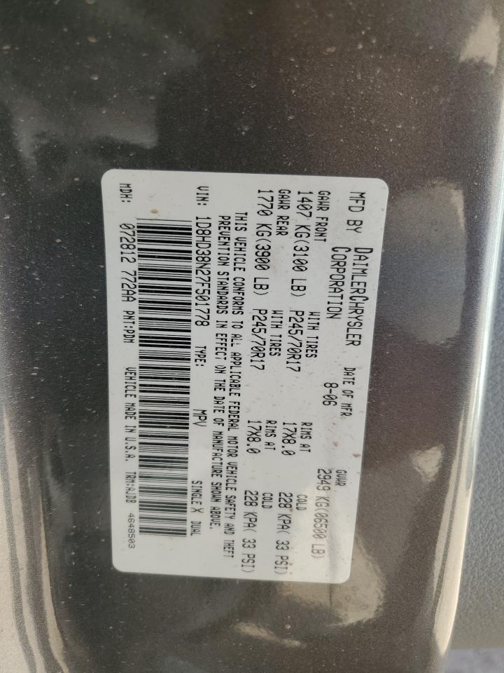 2007 Dodge Durango Sxt VIN: 1D8HD38N27F501778 Lot: 91023045