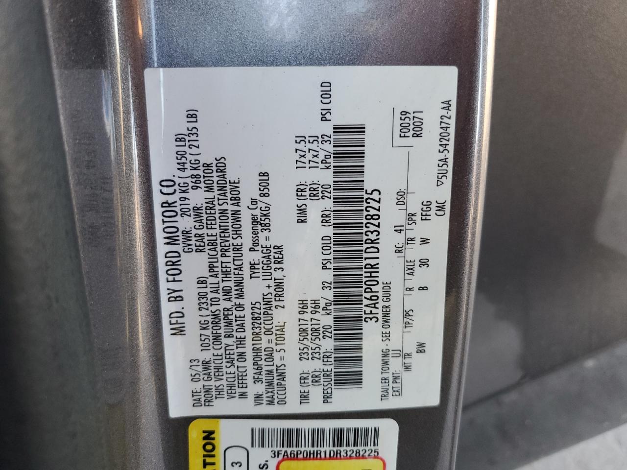 2013 Ford Fusion Se VIN: 3FA6P0HR1DR328225 Lot: 82206645