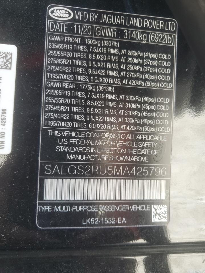 2021 Land Rover Range Rover Hse Westminster Edition VIN: SALGS2RU5MA425796 Lot: 85859075