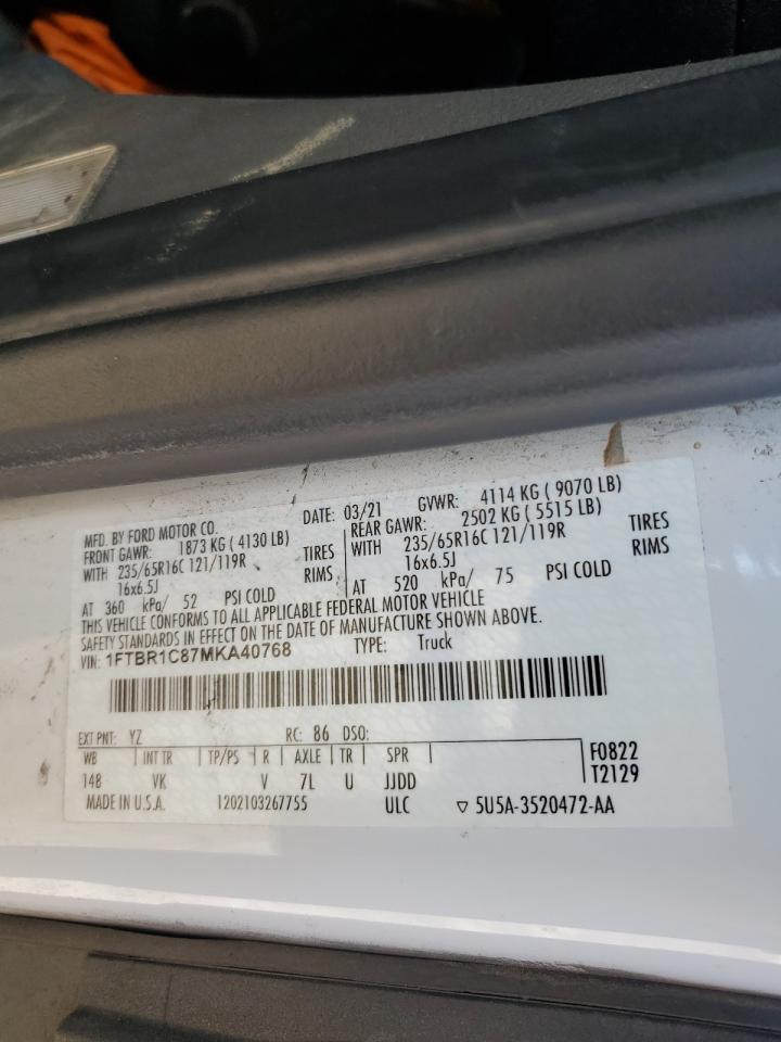 2021 Ford Transit T-250 VIN: 1FTBR1C87MKA40768 Lot: 86103545