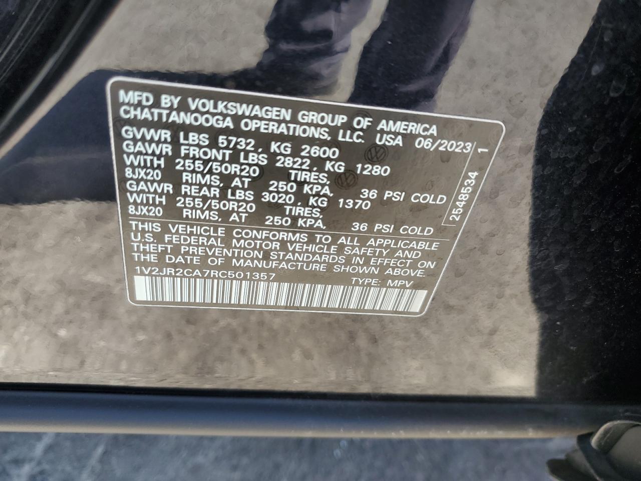 2024 Volkswagen Atlas Se VIN: 1V2JR2CA7RC501357 Lot: 82263825