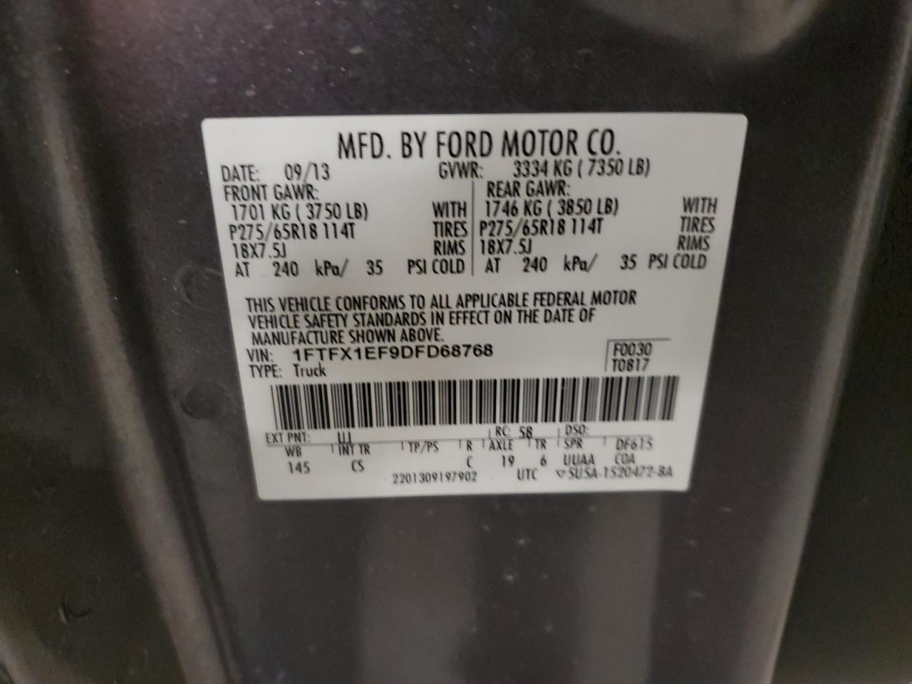 2013 Ford F150 Super Cab VIN: 1FTFX1EF9DFD68768 Lot: 82345205