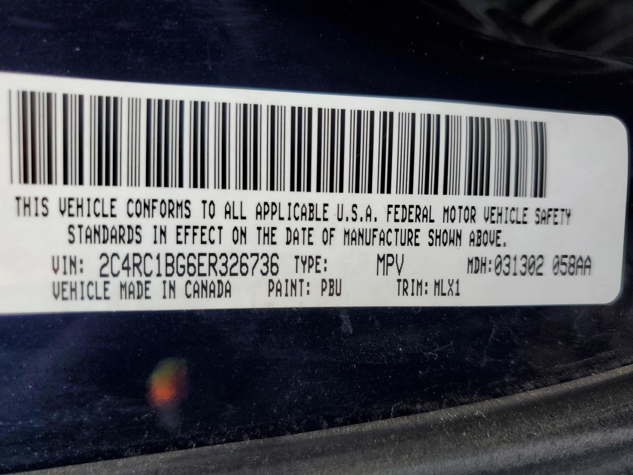 2014 Chrysler Town & Country Touring VIN: 2C4RC1BG6ER326736 Lot: 85555005