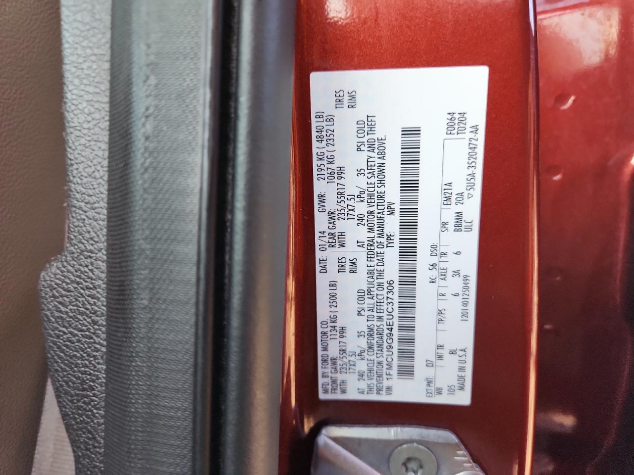 2014 Ford Escape Se VIN: 1FMCU9G94EUC37306 Lot: 82331065