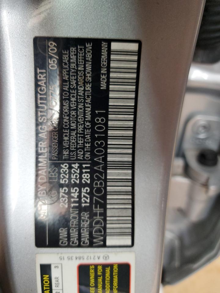 2010 Mercedes-Benz E 550 VIN: WDDHF7CB2AA031081 Lot: 82192935