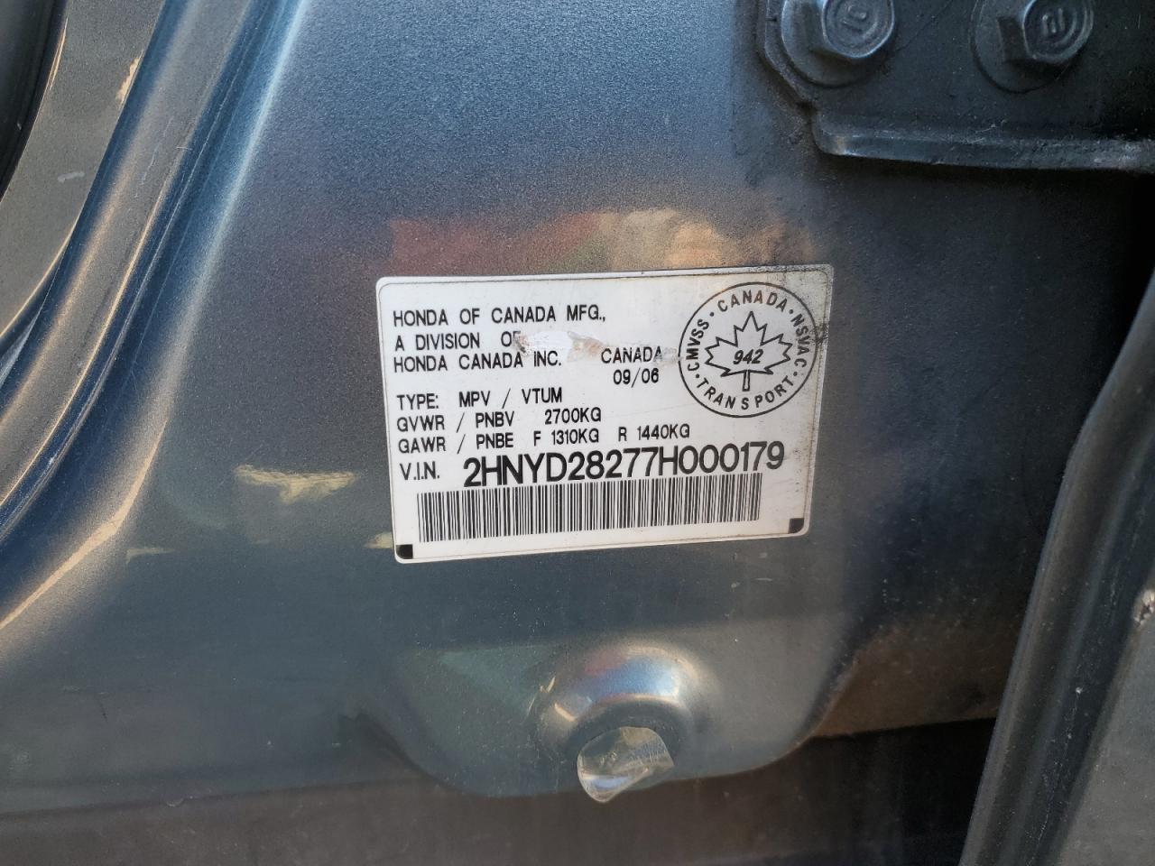 2007 Acura Mdx VIN: 2HNYD28277H000179 Lot: 85676825