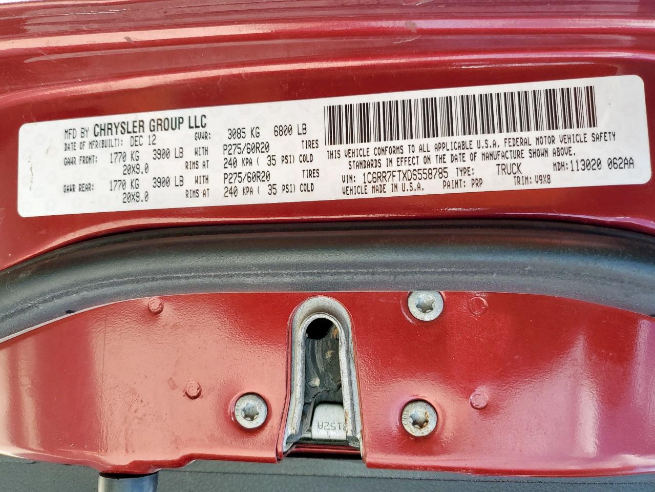 2013 Ram 1500 St VIN: 1C6RR7FTXDS558785 Lot: 82246115