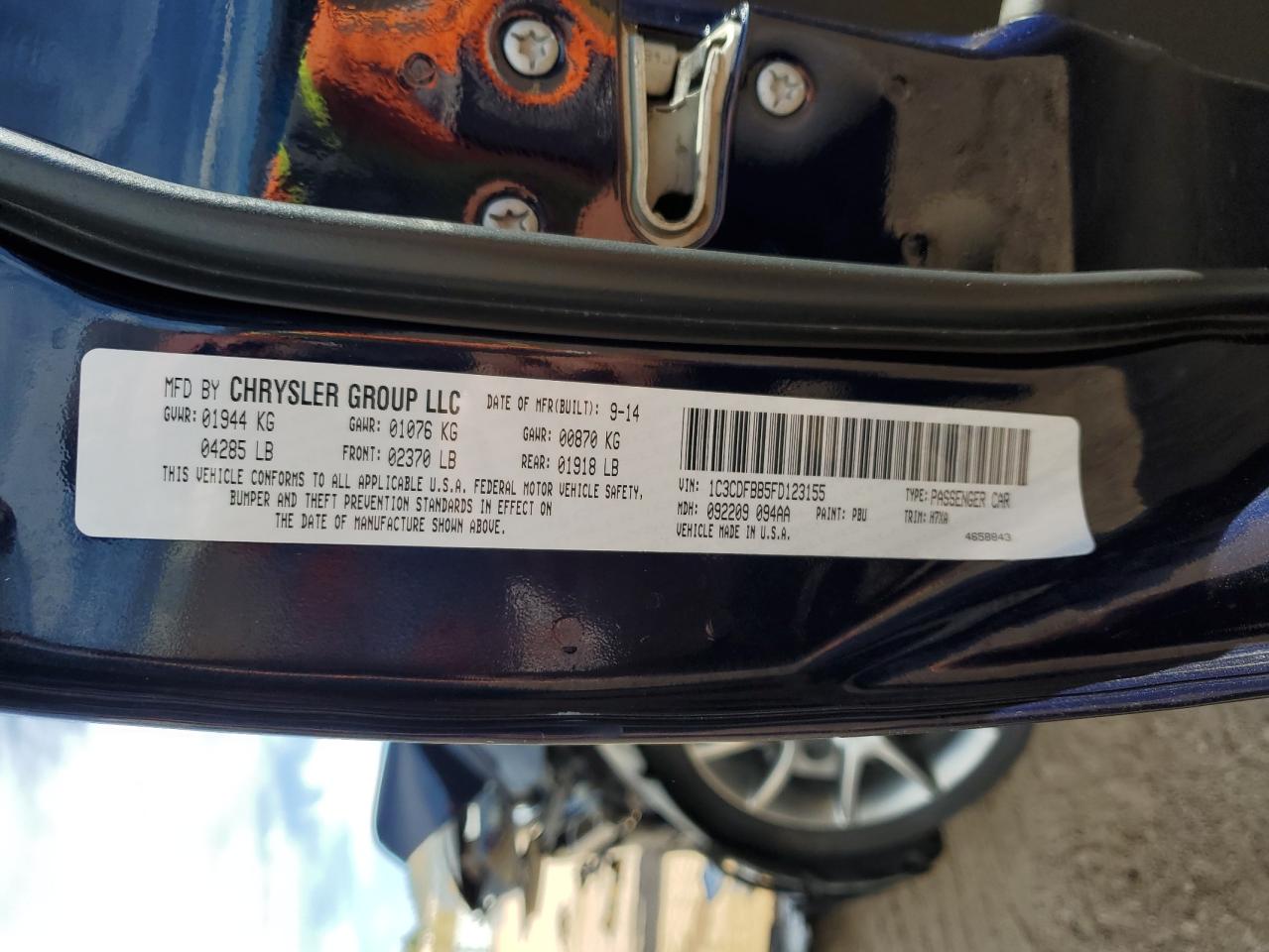 2015 Dodge Dart Sxt VIN: 1C3CDFBB5FD123155 Lot: 82691065