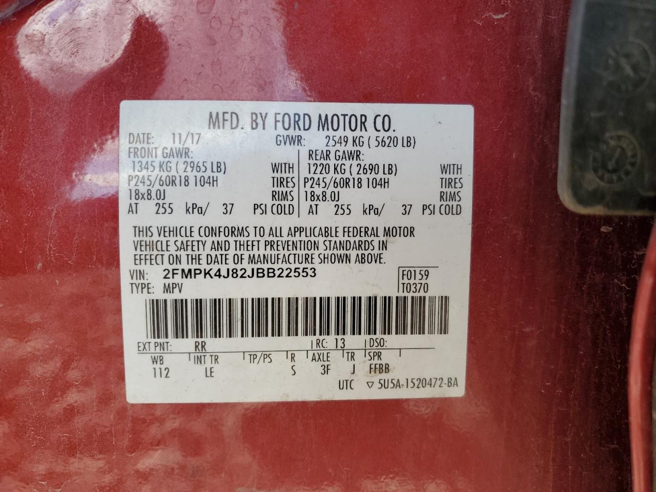 2018 Ford Edge Sel VIN: 2FMPK4J82JBB22553 Lot: 90525175