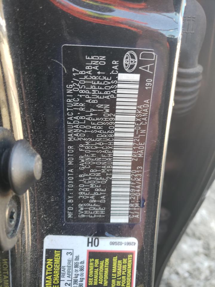 2017 Toyota Corolla L VIN: 2T1BURHEXHC860992 Lot: 90217765