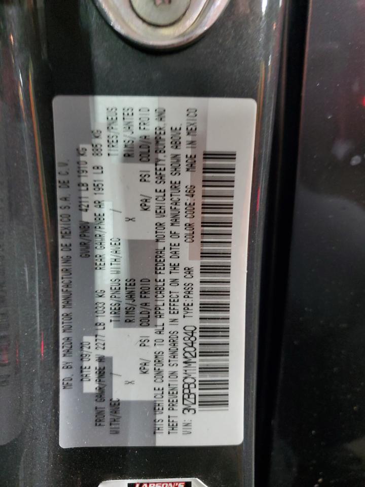 2021 Mazda 3 Preferred VIN: 3MZBPBCM1MM204840 Lot: 86844515
