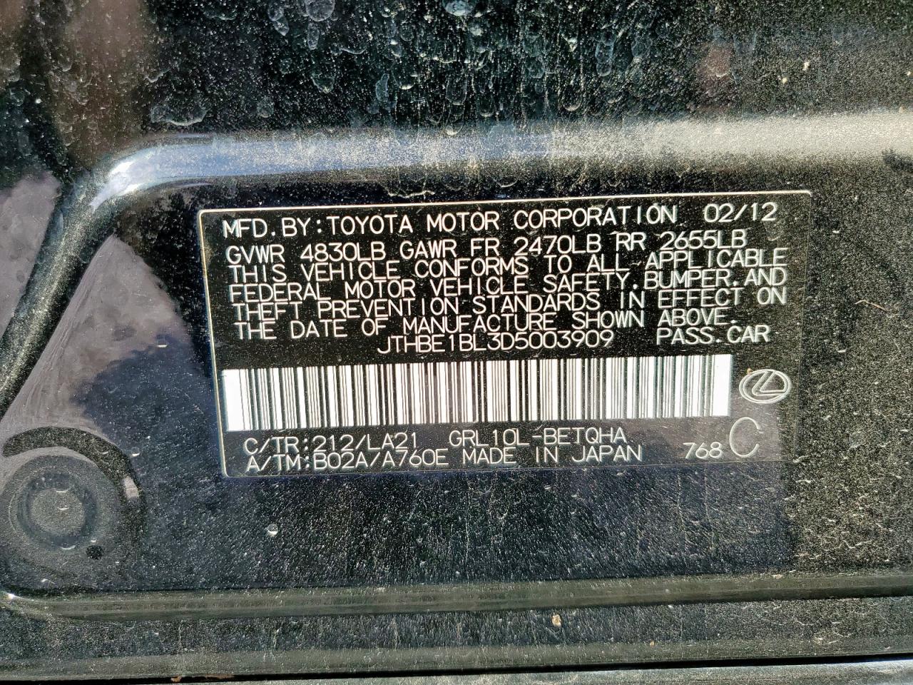 2013 Lexus Gs 350 VIN: JTHBE1BL3D5003909 Lot: 84973405