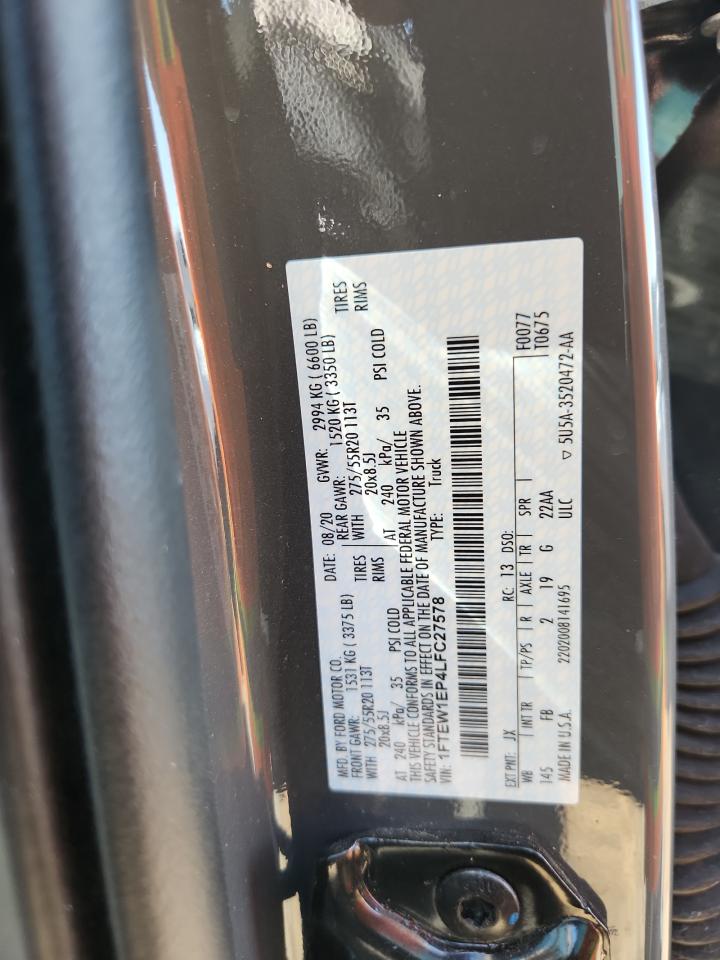 2020 Ford F150 Supercrew VIN: 1FTEW1EP4LFC27578 Lot: 82218675