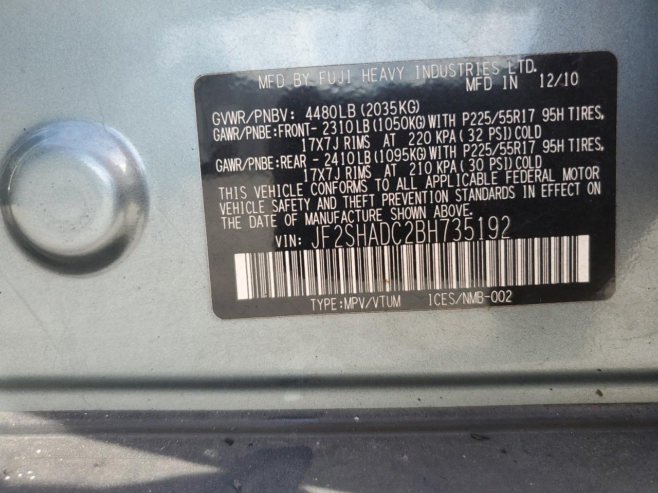 2011 Subaru Forester 2.5X Premium VIN: JF2SHADC2BH735192 Lot: 85878705