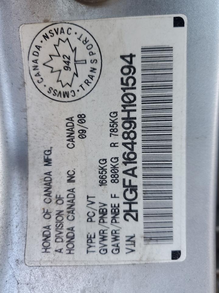 2009 Honda Civic Dx-G VIN: 2HGFA16489H101594 Lot: 84736935