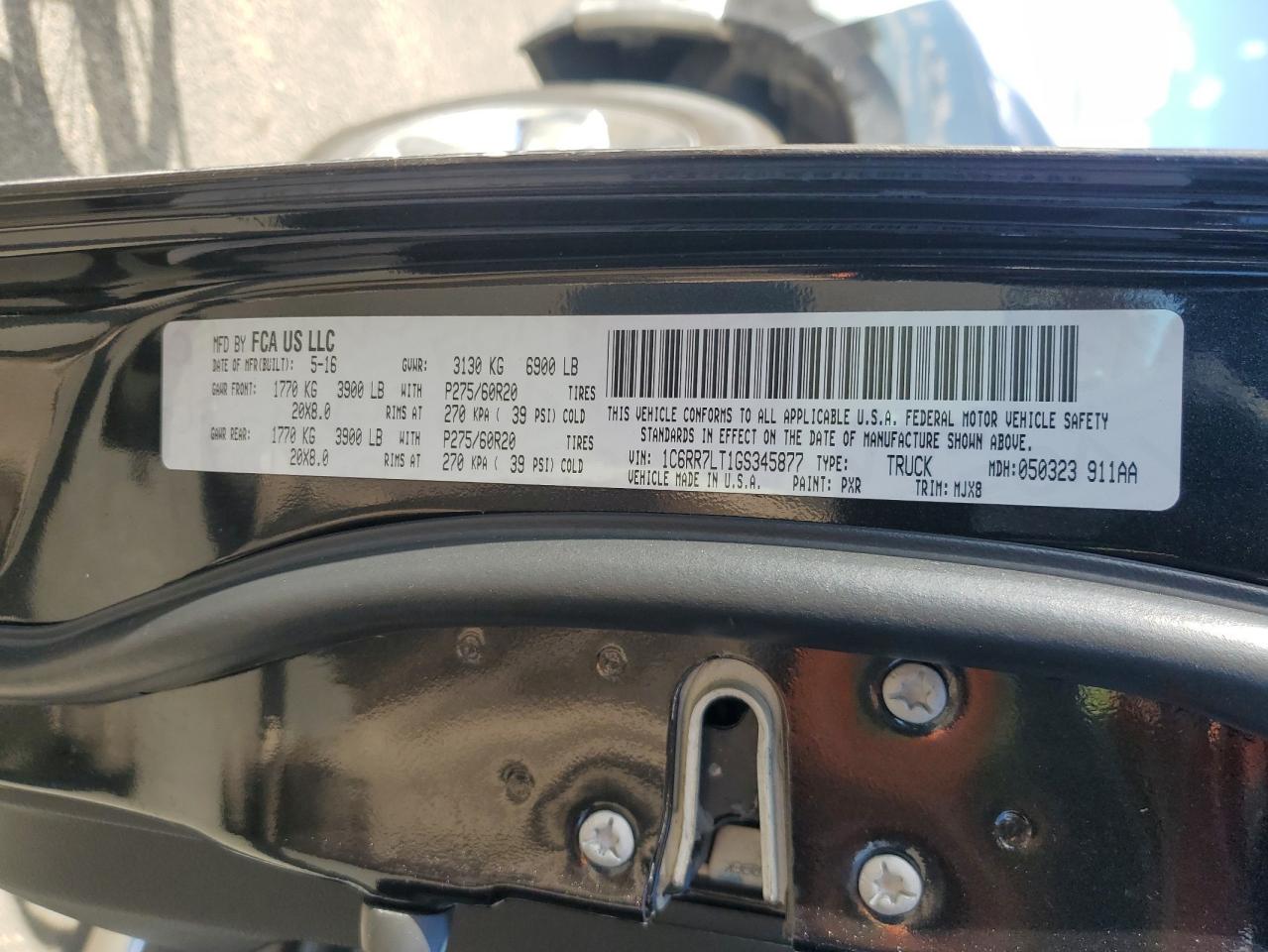 2016 Ram 1500 Slt VIN: 1C6RR7LT1GS345877 Lot: 87104315