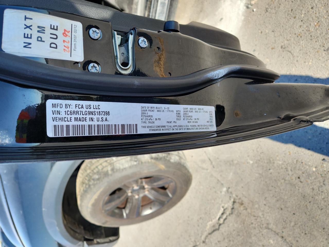 2022 Ram 1500 Classic Slt VIN: 1C6RR7LG9NS187398 Lot: 82322735