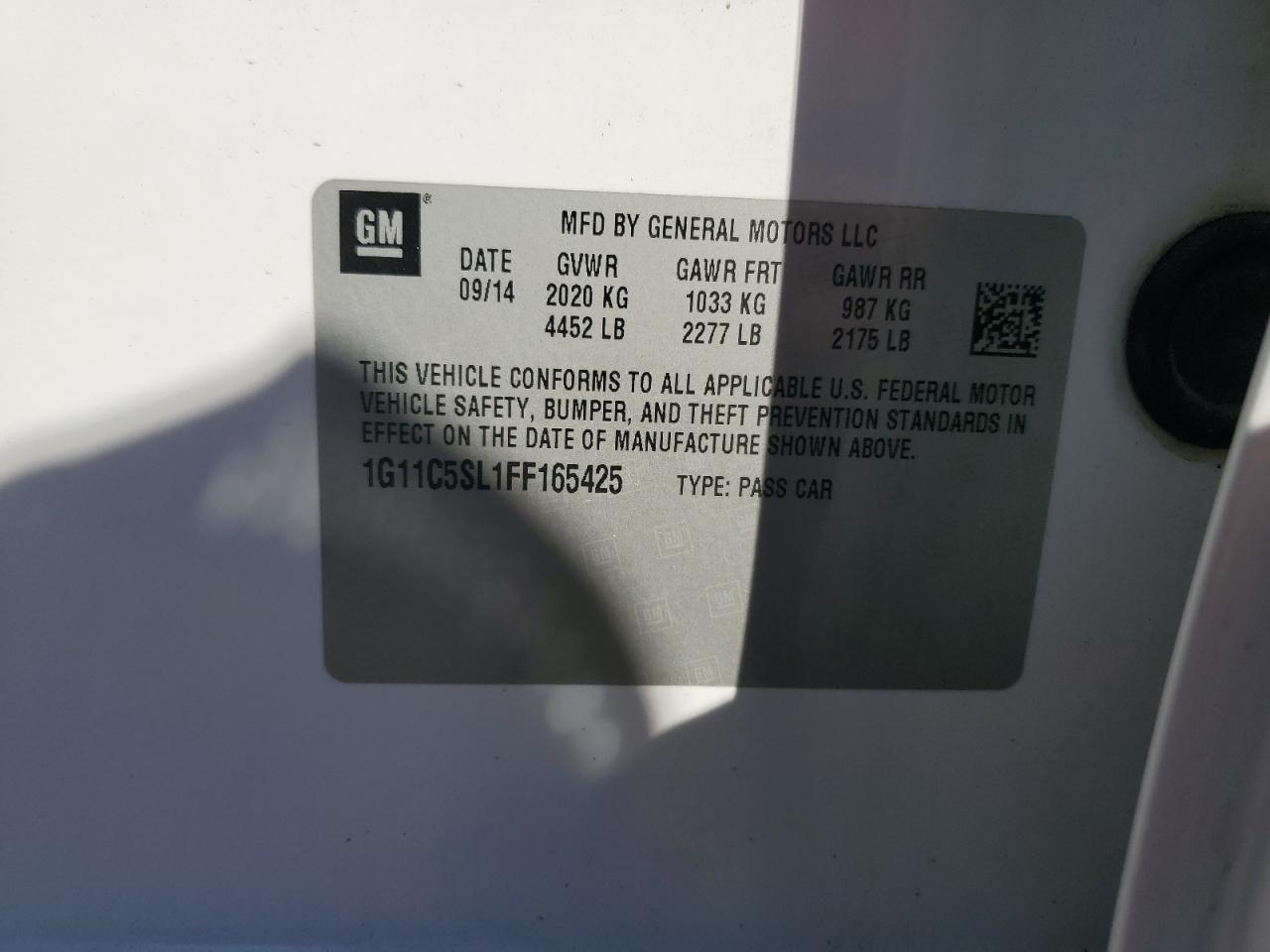 2015 Chevrolet Malibu 1Lt VIN: 1G11C5SL1FF165425 Lot: 86084525