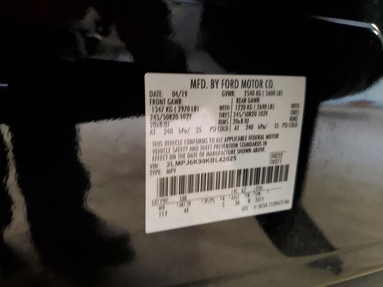 2019 Lincoln Nautilus Select VIN: 2LMPJ6K99KBL42025 Lot: 84595575