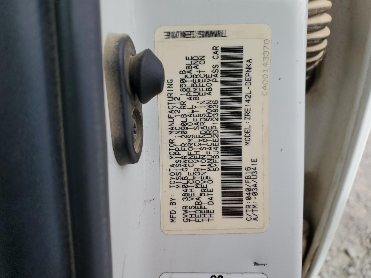 2013 Toyota Corolla Base VIN: 5YFBU4EE2DP123836 Lot: 82352385