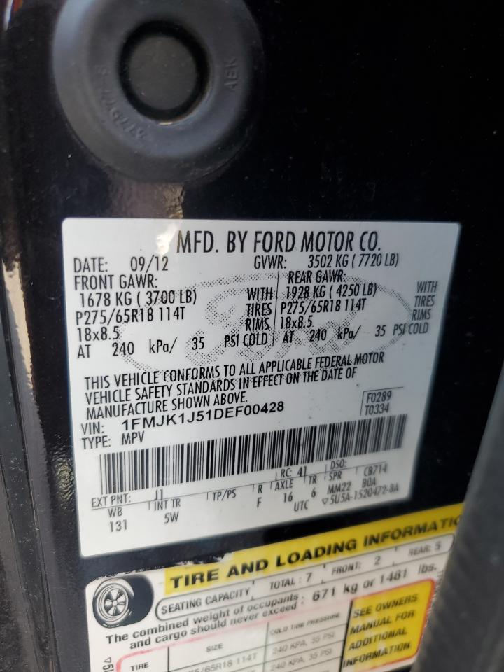 2013 Ford Expedition El Xlt VIN: 1FMJK1J51DEF00428 Lot: 82473685