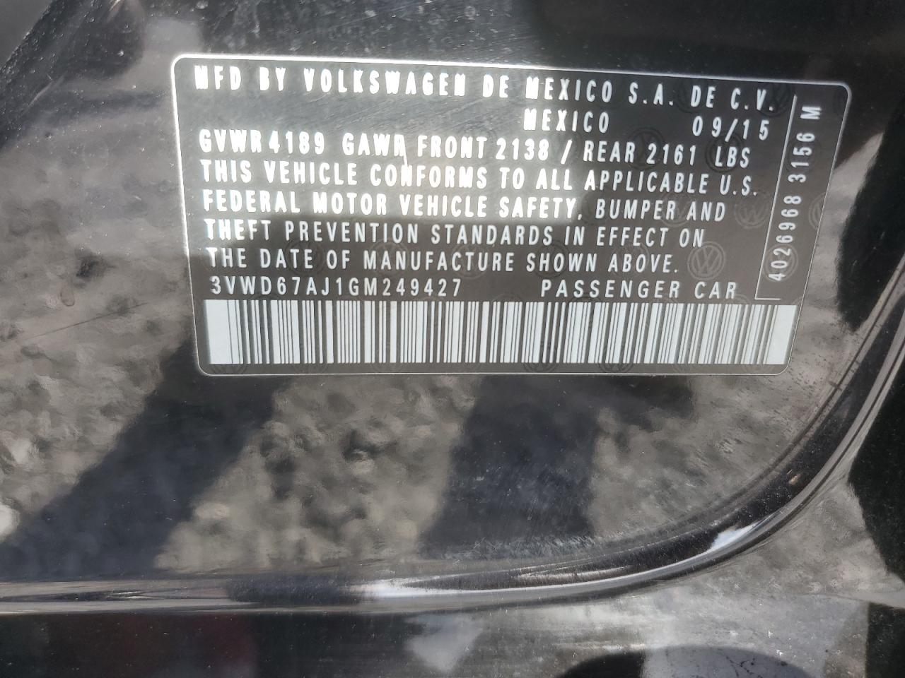 2016 Volkswagen Jetta Se VIN: 3VWD67AJ1GM249427 Lot: 82408495