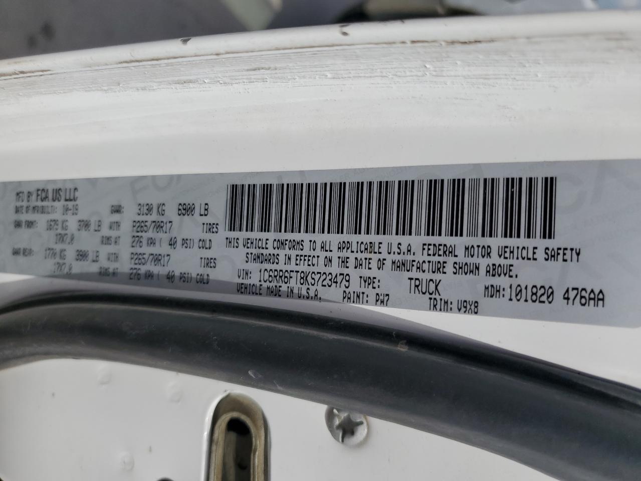 2019 Ram 1500 Classic Tradesman VIN: 1C6RR6FT8KS723479 Lot: 86829535